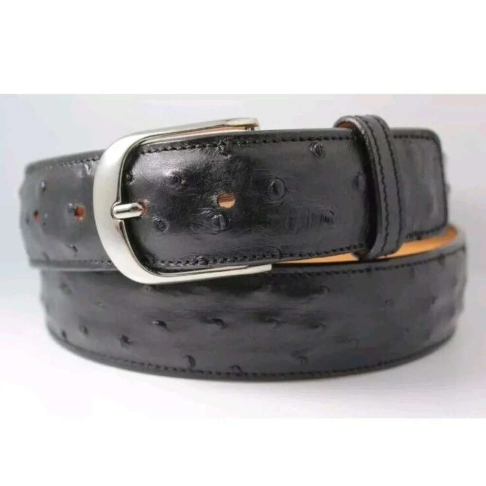 Genuine Full Quill Ostrich Black Leather Belt